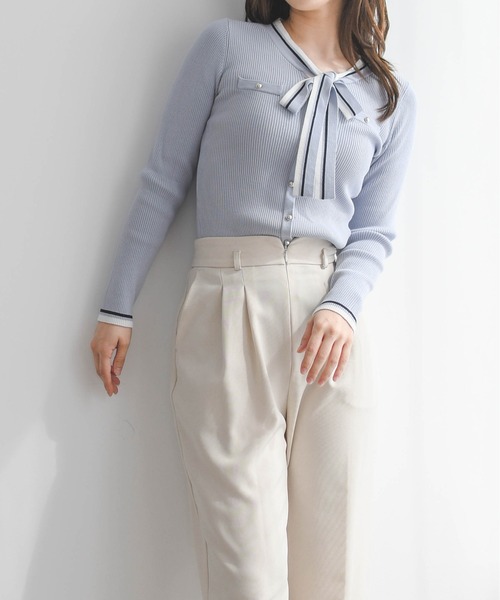 MISCH MASCH（ミッシュマッシュ）の「2026春夏新作 マルチ配色ボウタイリブニット（ニット/セーター・レディース・ブルー/ホワイト/ネイビー・ﾌﾘ-）」の9枚目の写真