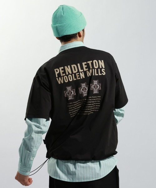 PENDLETON（ペンドルトン）の「【PENDLETON(ペンドルトン)】別注ヒストリーロゴTシャツ/吸汗/速乾性/軽量/ドライタッチ/裾ドローコード仕様（Tシャツ/カットソー・メンズ・チャコール/カーキ/ブラック/アイボリー/オフホワイト・LARGE/MEDIUM）」の4枚目の写真