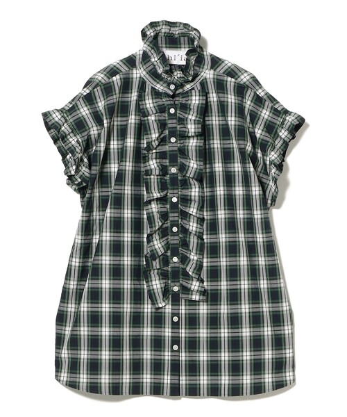 dahl'ia / フロントフリル フレンチスリーブ ロングブラウス チェック