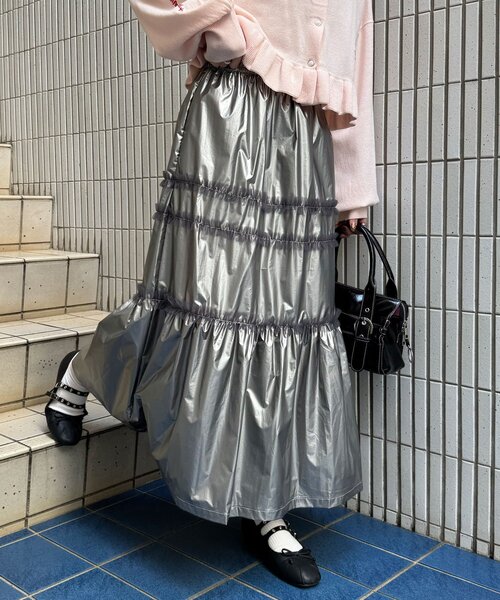 CIAOPANIC(チャオパニック)の「チュールフリルシャイニーティアードスカート(スカート・レディース・ホワイト/ブラック/シルバー・ONE SIZE)」の3枚目の写真