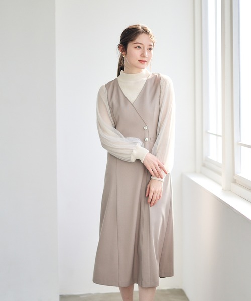 12Twelve Agenda（トゥエルブ　アジェンダ）の「ラップ風ジャンスカ（ジャンパースカート・レディース・ネイビー/ベージュ/アイボリー・M）」の11枚目の写真