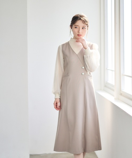 12Twelve Agenda（トゥエルブ　アジェンダ）の「ラップ風ジャンスカ（ジャンパースカート・レディース・ネイビー/ベージュ/アイボリー・M）」の8枚目の写真