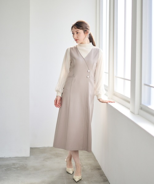 12Twelve Agenda（トゥエルブ　アジェンダ）の「ラップ風ジャンスカ（ジャンパースカート・レディース・ネイビー/ベージュ/アイボリー・M）」の5枚目の写真