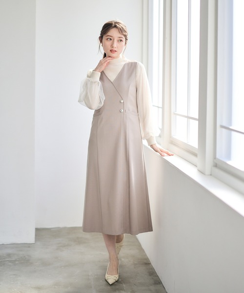 12Twelve Agenda（トゥエルブ　アジェンダ）の「ラップ風ジャンスカ（ジャンパースカート・レディース・ネイビー/ベージュ/アイボリー・M）」の4枚目の写真