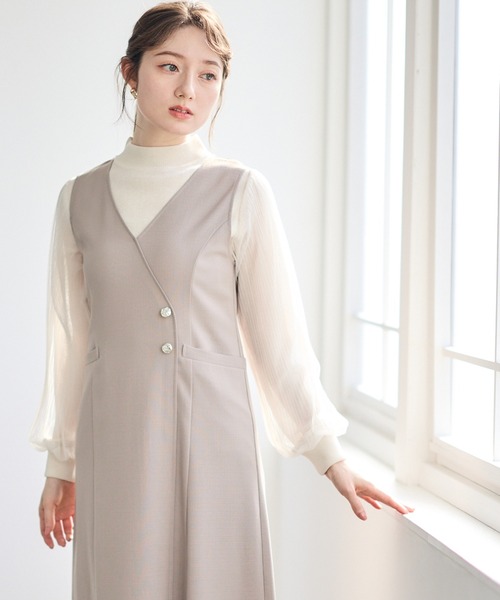 12Twelve Agenda（トゥエルブ　アジェンダ）の「ラップ風ジャンスカ（ジャンパースカート・レディース・ネイビー/ベージュ/アイボリー・M）」の15枚目の写真