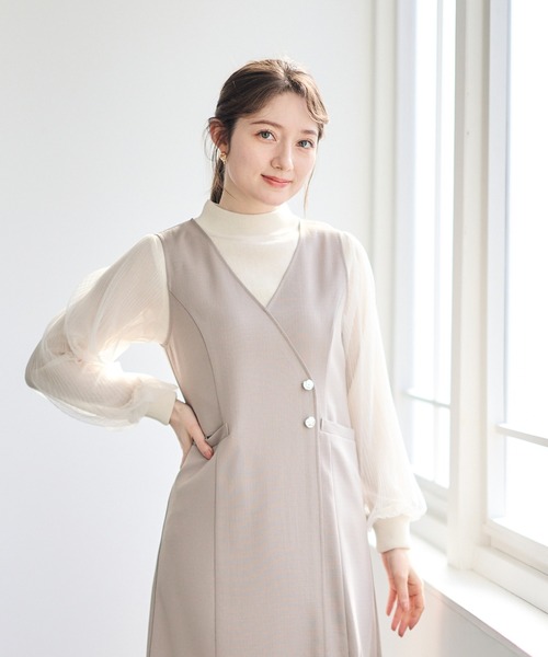 12Twelve Agenda（トゥエルブ　アジェンダ）の「ラップ風ジャンスカ（ジャンパースカート・レディース・ネイビー/ベージュ/アイボリー・M）」の16枚目の写真