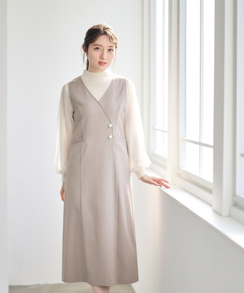 12Twelve Agenda（トゥエルブ　アジェンダ）の「ラップ風ジャンスカ（ジャンパースカート・レディース・ネイビー/ベージュ/アイボリー・M）」の9枚目の写真