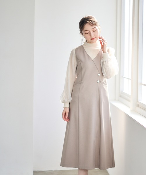 12Twelve Agenda（トゥエルブ　アジェンダ）の「ラップ風ジャンスカ（ジャンパースカート・レディース・ネイビー/ベージュ/アイボリー・M）」の10枚目の写真