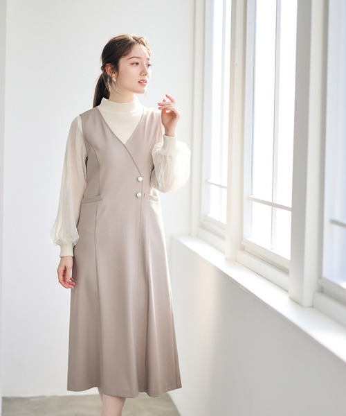 12Twelve Agenda（トゥエルブ　アジェンダ）の「ラップ風ジャンスカ（ジャンパースカート・レディース・ネイビー/ベージュ/アイボリー・M）」の13枚目の写真