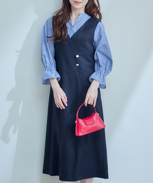 12Twelve Agenda（トゥエルブ　アジェンダ）の「ラップ風ジャンスカ（ジャンパースカート・レディース・ネイビー/ベージュ/アイボリー・M）」の19枚目の写真