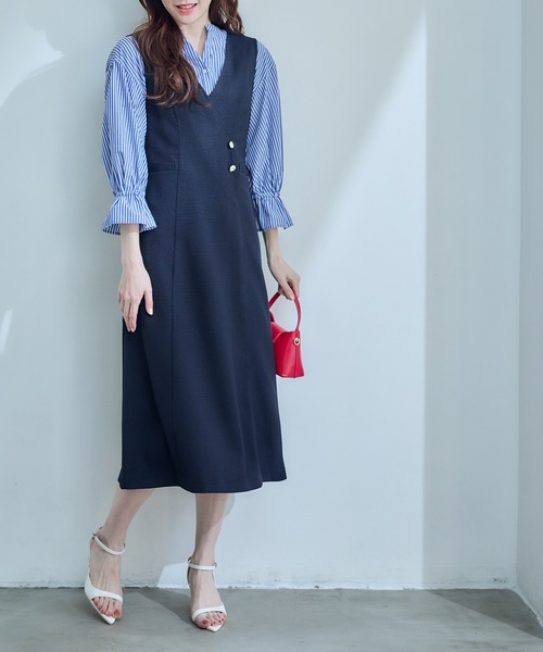 12Twelve Agenda（トゥエルブ　アジェンダ）の「ラップ風ジャンスカ（ジャンパースカート・レディース・ネイビー/ベージュ/アイボリー・M）」の20枚目の写真