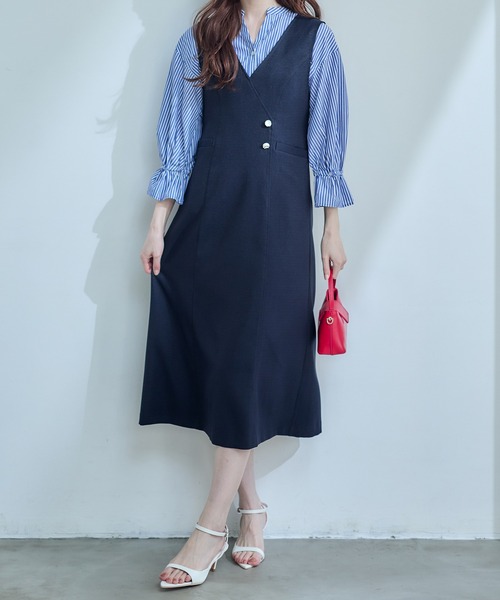 12Twelve Agenda（トゥエルブ　アジェンダ）の「ラップ風ジャンスカ（ジャンパースカート・レディース・ネイビー/ベージュ/アイボリー・M）」の21枚目の写真