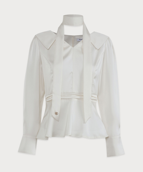 MICANE（ミケーネ）の「マテオサテンペプラムブラウス（シャツ/ブラウス・レディース・ブラック/クリーム・SMALL/MEDIUM/LARGE/XX-LARGE/X-LARGE）」の6枚目の写真