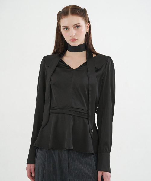 MICANE（ミケーネ）の「マテオサテンペプラムブラウス（シャツ/ブラウス・レディース・ブラック/クリーム・SMALL/MEDIUM/LARGE/XX-LARGE/X-LARGE）」の7枚目の写真