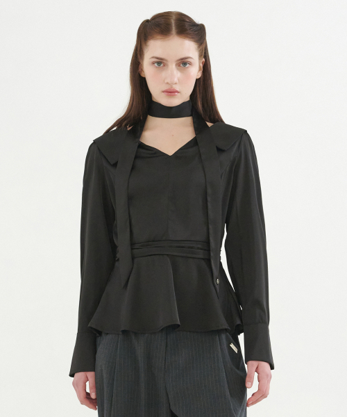 MICANE（ミケーネ）の「マテオサテンペプラムブラウス（シャツ/ブラウス・レディース・ブラック/クリーム・SMALL/MEDIUM/LARGE/XX-LARGE/X-LARGE）」の8枚目の写真