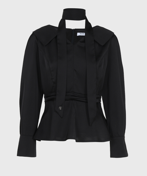 MICANE（ミケーネ）の「マテオサテンペプラムブラウス（シャツ/ブラウス・レディース・ブラック/クリーム・SMALL/MEDIUM/LARGE/XX-LARGE/X-LARGE）」の3枚目の写真