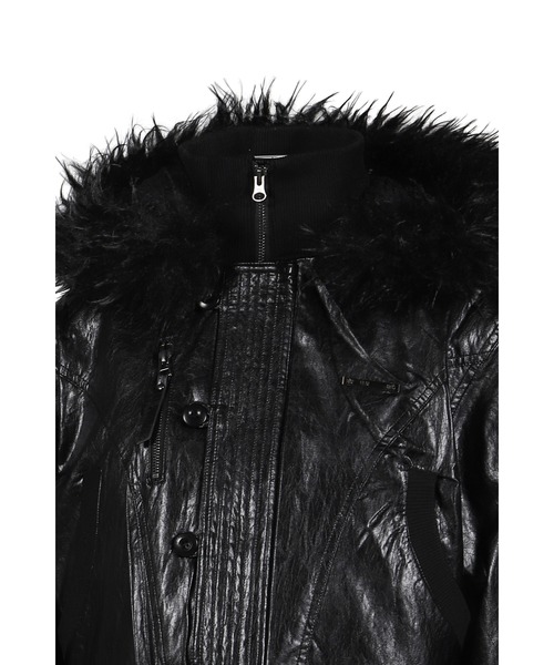 NUBIAN（ヌビアン）の「LEATHER FUR HOOD JUMPER（その他アウター・メンズ・ブラック・OS）」の3枚目の写真