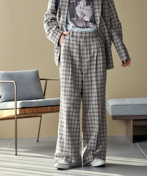 FREAK'S STORE(フリークスストア)の「Gramps チェックパンツ<セットアップ対応>/グランプスパンツ/ワイドパンツ(スラックス・レディース・ブラック/ブラウン・MEDIUM/SMALL)」の12枚目の写真