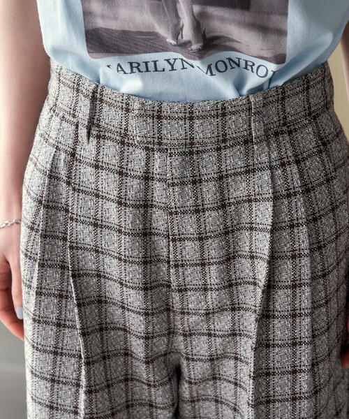 FREAK'S STORE(フリークスストア)の「Gramps チェックパンツ<セットアップ対応>/グランプスパンツ/ワイドパンツ(スラックス・レディース・ブラック/ブラウン・MEDIUM/SMALL)」の17枚目の写真