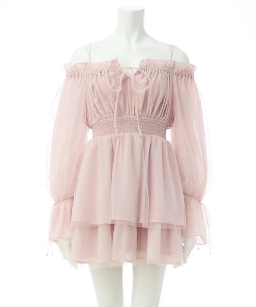 INGNI（イング）の「チュールオフショルミニワンピース（ワンピース・レディース・ブルー系/ピンク/オフホワイト・M）」の4枚目の写真
