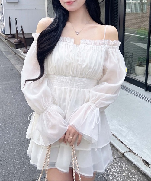 INGNI(イング)の「チュールオフショルミニワンピース(ワンピース・レディース・ブルー系/ピンク/オフホワイト・M)」の13枚目の写真