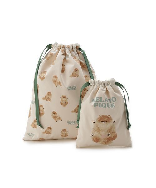 gelato pique(ジェラートピケ)の「ドッグ巾着2点セット(ポーチ・レディース・ライトピンク/クリーム/ブルー・F)」の2枚目の写真