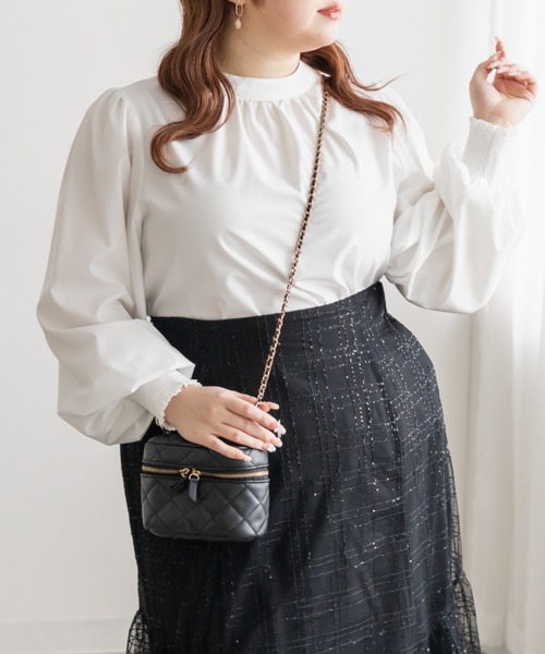 CLETTE（クレット）の「CLETTEオリジナルハイネックギャザーブラウス（シャツ/ブラウス・レディース・ブラック/ホワイト/ブルー・4L/3L/LL）」の2枚目の写真
