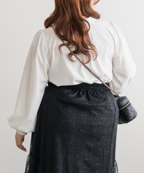 CLETTE（クレット）の「CLETTEオリジナルハイネックギャザーブラウス（シャツ/ブラウス・レディース・ブラック/ホワイト/ブルー・4L/3L/LL）」の5枚目の写真