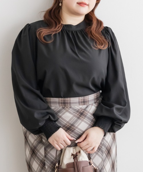 CLETTE（クレット）の「CLETTEオリジナルハイネックギャザーブラウス（シャツ/ブラウス・レディース・ブラック/ホワイト/ブルー・4L/3L/LL）」の8枚目の写真