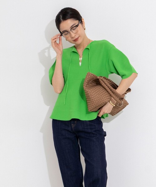 Rie Miller(リエミラー)の「《手洗い可能》トラペーズ2WAYプルオーバー(ニット/セーター・レディース・アイボリー/ブラック/グリーン・38)」の5枚目の写真