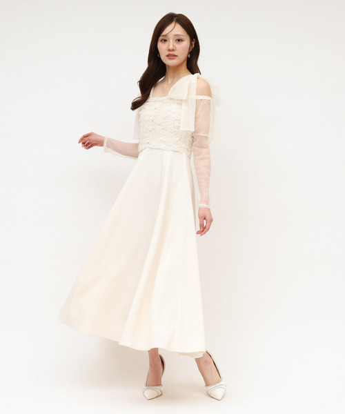 ROYAL PARTY(ロイヤルパーティー)の「オフショルリボンチュールドッキングフレアワンピース(ワンピース・レディース・オフホワイト/ピンク/ブラック・FREE)」の16枚目の写真