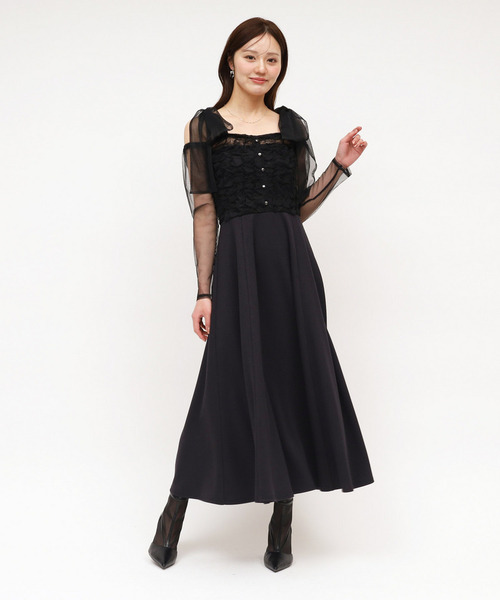 ROYAL PARTY(ロイヤルパーティー)の「オフショルリボンチュールドッキングフレアワンピース(ワンピース・レディース・オフホワイト/ピンク/ブラック・FREE)」の17枚目の写真