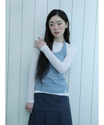 UGLY SHADOW | STRIPED HALTER NECK LAYERED T-SHIRT(BLUE)(Tシャツ/カットソー)