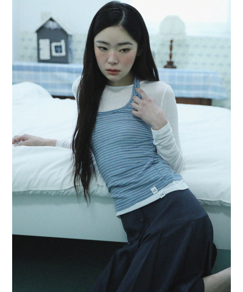 UGLY SHADOW（アグリーシャドウ）の「STRIPED HALTER NECK LAYERED T-SHIRT(BLUE)（Tシャツ/カットソー・レディース・その他・FREE）」の2枚目の写真