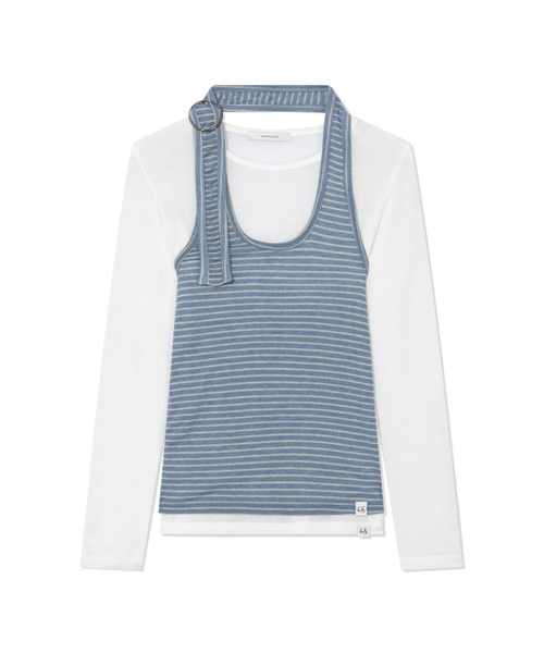 UGLY SHADOW（アグリーシャドウ）の「STRIPED HALTER NECK LAYERED T-SHIRT(BLUE)（Tシャツ/カットソー・レディース・その他・FREE）」の3枚目の写真