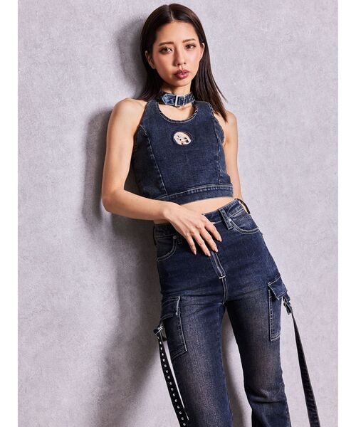 GYDA（ジェイダ）の「GG bijou MOLDチョーカーデニムショートTOPS（タンクトップ・レディース・インディゴブルー/ライトブルー・FREE）」の5枚目の写真