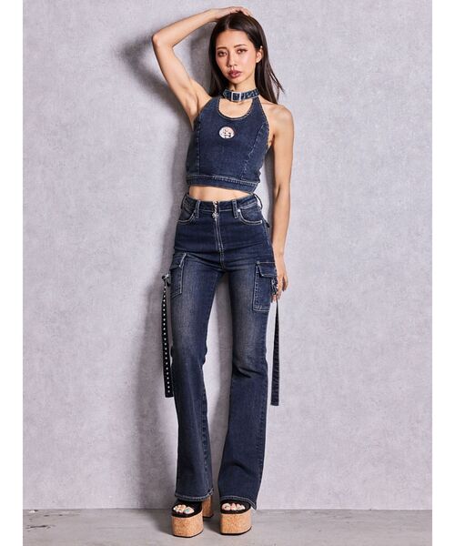 GYDA（ジェイダ）の「GG bijou MOLDチョーカーデニムショートTOPS（タンクトップ・レディース・インディゴブルー/ライトブルー・FREE）」の7枚目の写真