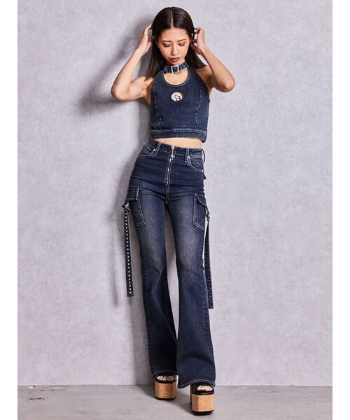 GYDA（ジェイダ）の「GG bijou MOLDチョーカーデニムショートTOPS（タンクトップ・レディース・インディゴブルー/ライトブルー・FREE）」の8枚目の写真