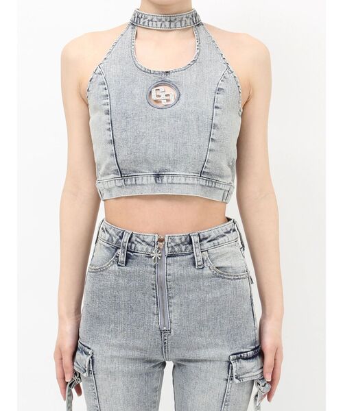 GYDA（ジェイダ）の「GG bijou MOLDチョーカーデニムショートTOPS（タンクトップ・レディース・インディゴブルー/ライトブルー・FREE）」の11枚目の写真