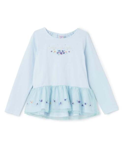 ANNA SUI mini（アナスイ・ミニ）の「【人気商品再入荷】【直営店で取り扱い無し】裾ペプラムチュール長袖Tシャツ（Tシャツ/カットソー・キッズ・ライトブルー/ホワイト・85-95cm/105-115cm）」の2枚目の写真