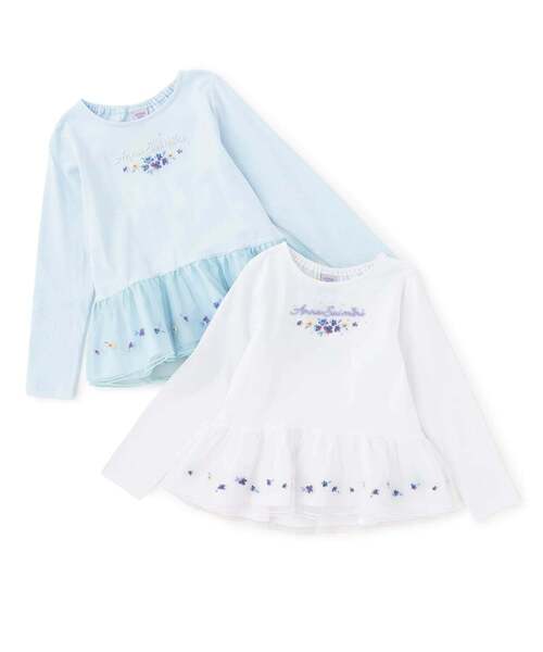 ANNA SUI mini（アナスイ・ミニ）の「【人気商品再入荷】【直営店で取り扱い無し】裾ペプラムチュール長袖Tシャツ（Tシャツ/カットソー・キッズ・ライトブルー/ホワイト・85-95cm/105-115cm）」の7枚目の写真