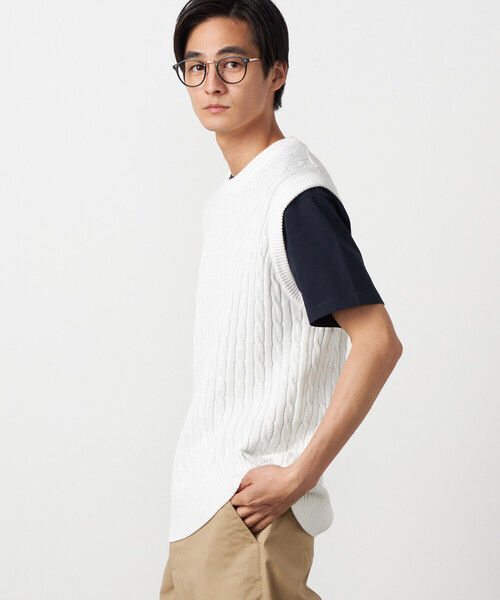 COMME CA ISM（コムサイズム）の「ケーブルニットベスト（ニット/セーター・メンズ・ブルー/オフホワイト/ネイビー・FREE）」の6枚目の写真