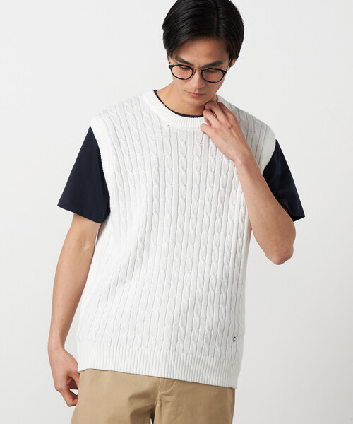 COMME CA ISM（コムサイズム）の「ケーブルニットベスト（ニット/セーター・メンズ・ブルー/オフホワイト/ネイビー・FREE）」の7枚目の写真
