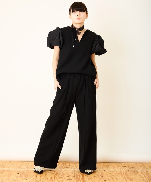 Ranerrh(ラネリ)の「ワイドフルレングスパンツ【入卒式・結婚式】【セットアップ展開有】【オフィス/ビジネス/デイリーにも使える】(その他パンツ・レディース・ブラック・40/38)」の3枚目の写真