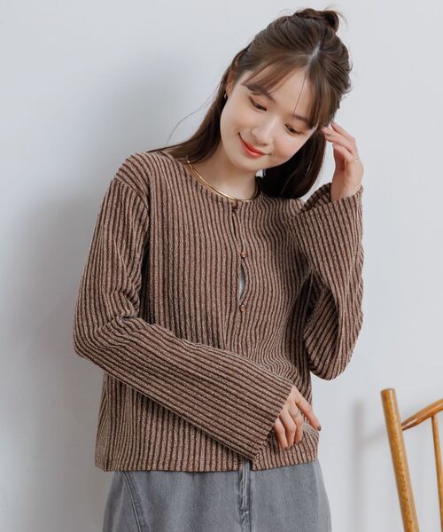 RETRO GIRL（レトロガール）の「カットリブカーディガン（カーディガン/ボレロ・レディース・ブルー/ナチュラル/ブラウン・FREE）」の18枚目の写真