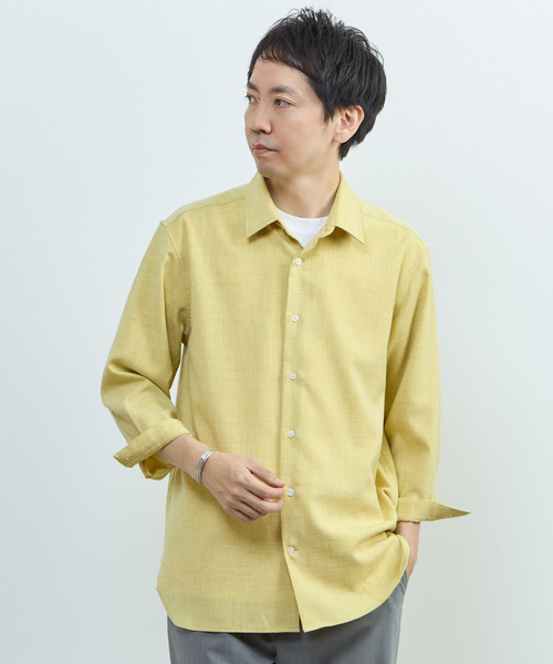 MEN'S MELROSE（メンズメルローズ）の「リネンライクエステル レギュラーカラー8分袖シャツ（シャツ/ブラウス・メンズ・ブルー/サックスブルー/グリーン/イエロー・3/2）」の4枚目の写真