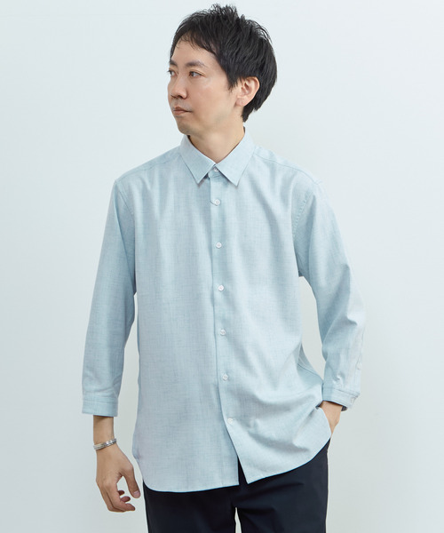 MEN'S MELROSE（メンズメルローズ）の「リネンライクエステル レギュラーカラー8分袖シャツ（シャツ/ブラウス・メンズ・ブルー/サックスブルー/グリーン/イエロー・3/2）」の2枚目の写真