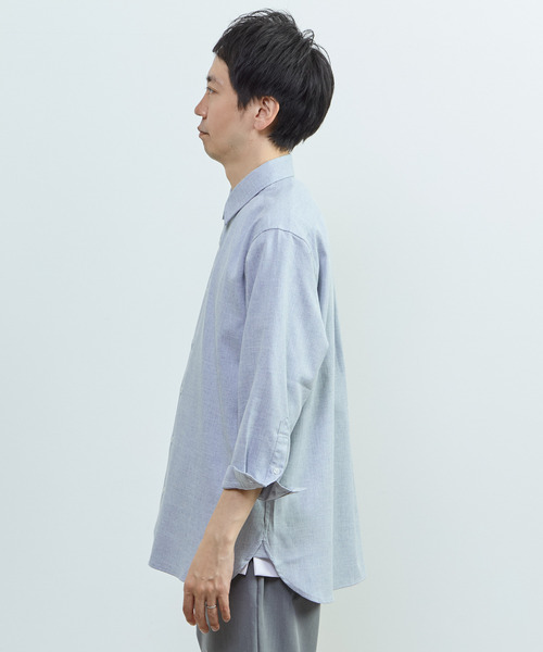 MEN'S MELROSE（メンズメルローズ）の「リネンライクエステル レギュラーカラー8分袖シャツ（シャツ/ブラウス・メンズ・ブルー/サックスブルー/グリーン/イエロー・3/2）」の6枚目の写真