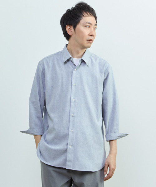 MEN'S MELROSE（メンズメルローズ）の「リネンライクエステル レギュラーカラー8分袖シャツ（シャツ/ブラウス・メンズ・ブルー/サックスブルー/グリーン/イエロー・3/2）」の16枚目の写真