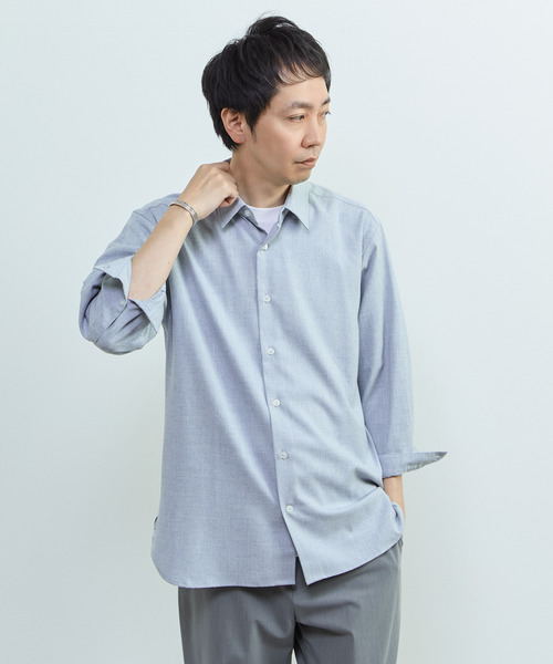 MEN'S MELROSE（メンズメルローズ）の「リネンライクエステル レギュラーカラー8分袖シャツ（シャツ/ブラウス・メンズ・ブルー/サックスブルー/グリーン/イエロー・3/2）」の17枚目の写真